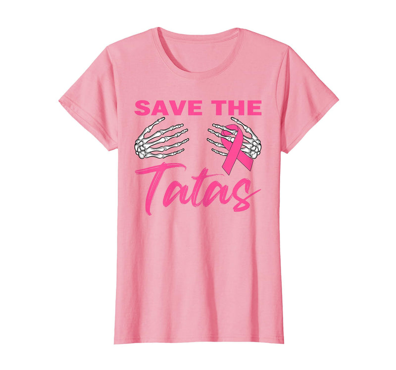 Amb Breast Cancer Awareness Month Warrior Survivor Save The Tatas Breast Cancer Pink Ribbon Skeleton Halloween T-Shirt - Pink