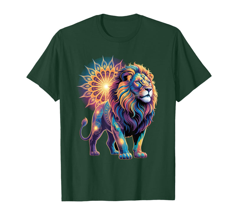 Cosmic Animal Mandala Sacred Geometry Collective Sacred Geometry Lion Mandala T-Shirt - Dark Green