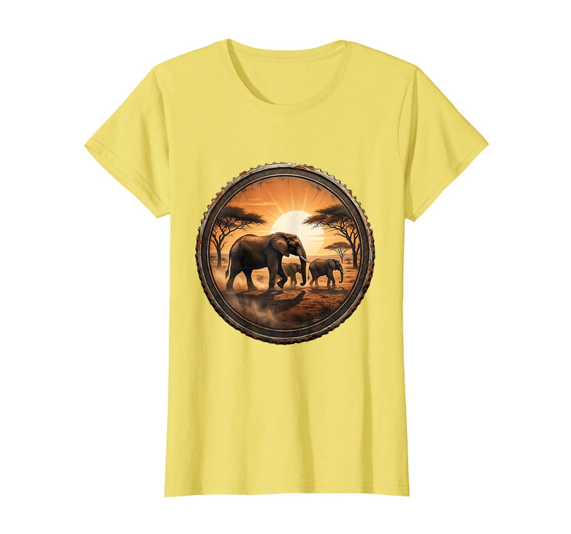 Mademark Elephant Herd Crossing Dusty Savanna Plain T-Shirt - Women - Lemon Yellow