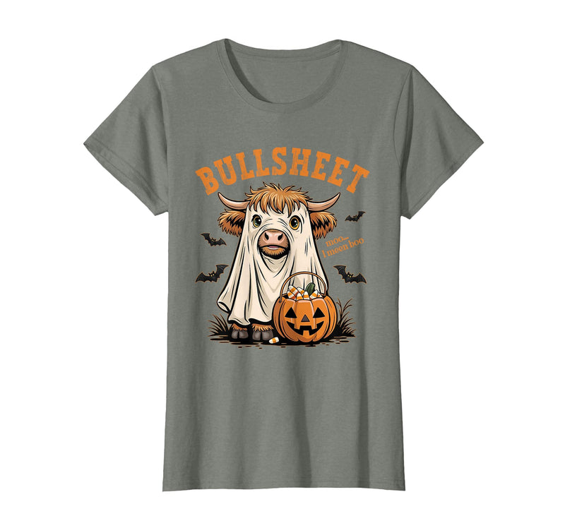 Bullsheet Highland Cow Ghost Halloween Tees Moo... I Mean Boo Bullsheet Highland Cow Ghost Halloween T-Shirt - Olive Heather