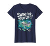 Swim Lover Halloween Custom Tee For Swimmers Kids Halloween Skeleton Swimming Swim for Your Life Swimmers Dad T-Shirt - Navy