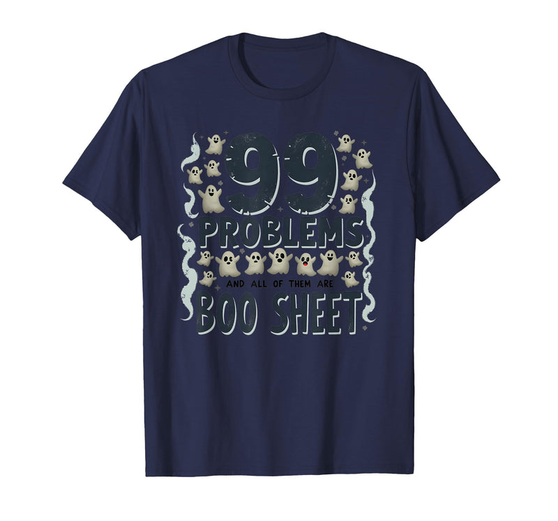 Mademark Ghost & Spirits - Ghost (99 Problems All) T-Shirt - Navy Blue-99 Problems All Boo Sheet
