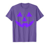 Trick or Treat Funny Halloween Costumes Party Tees Jack O Lantern Scary Carved Pumpkin Face Halloween Purple T-Shirt -