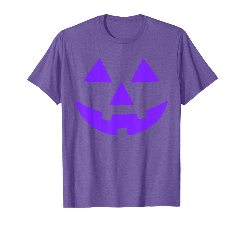 Trick or Treat Funny Halloween Costumes Party Tees Jack O Lantern Scary Carved Pumpkin Face Halloween Purple T-Shirt -