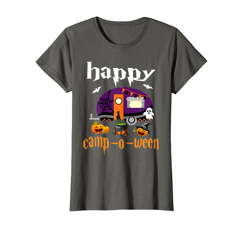 Camping camper Halloween Costume Apparel co Happy Camp-O-Ween Halloween Camping Camper T-Shirt - Asphalt Grey