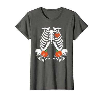 Funny Halloween Gym Workout Casual Gothic Gift Tee Pregnancy Announcement Skeleton Halloween Baby Pumpkin Twins T-Shirt