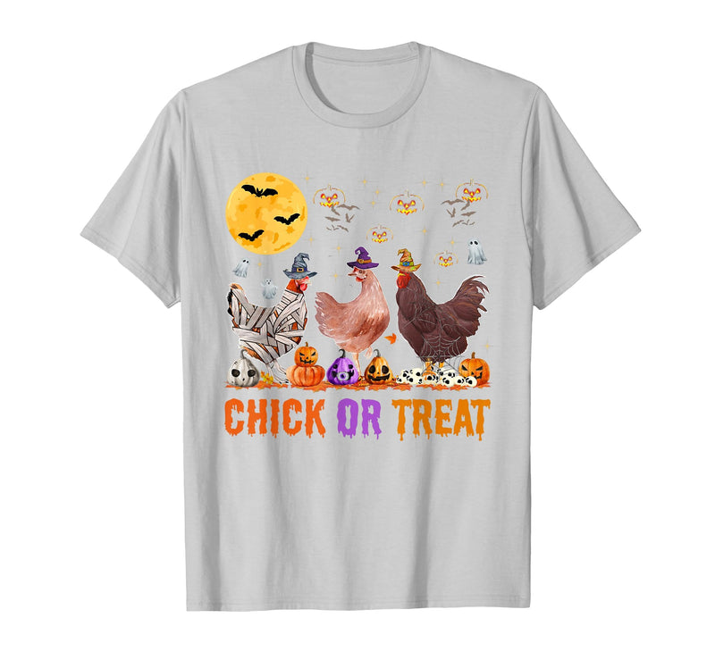 Autumn Pumpkin Chicken Halloween Chicken Farm Fall Halloween Chicken Pumpkin Chick Or Treat Spooky T-Shirt - Silver Grey