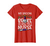 Halloween Nurse Shirts For Women Scrub Costumes My Broom Broke Now Im Nurse Funny Halloween Scrub Top Women T-Shirt - Red
