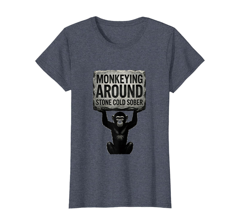Mademark Monkeying Around Stone Cold Sober Design T-Shirt - Women - Heather Blue