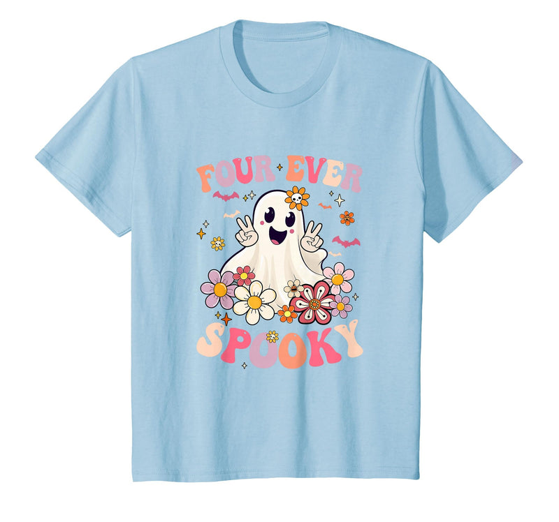 4th Birthday Party Halloween Costume Four Ever Spooky Halloween 4Th Birthday Party Decorations T-Shirt - Baby Blue