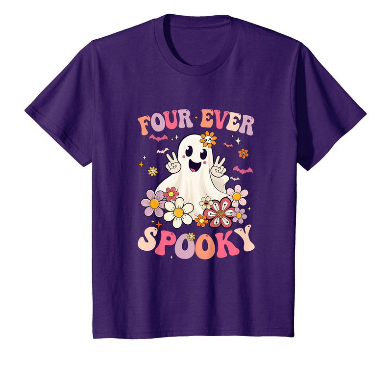 4th Birthday Party Halloween Costume Four Ever Spooky Halloween 4Th Birthday Party Decorations T-Shirt - Purple