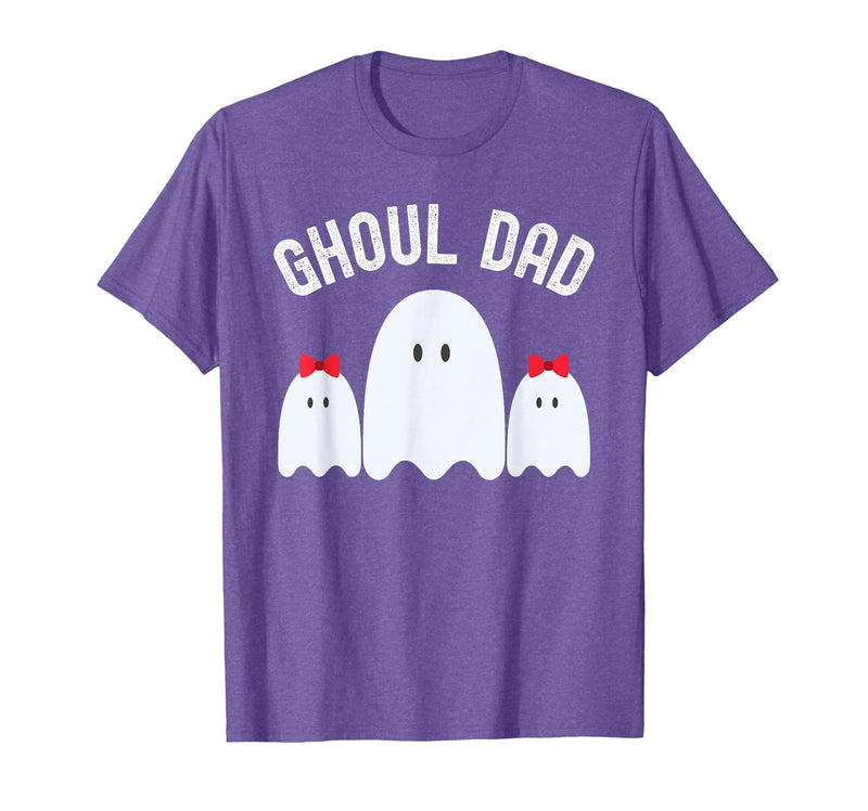 Ghoul Dad, Halloween Daddy Ghost Father of Two Ghost Girls T-Shirt - Purple Heather