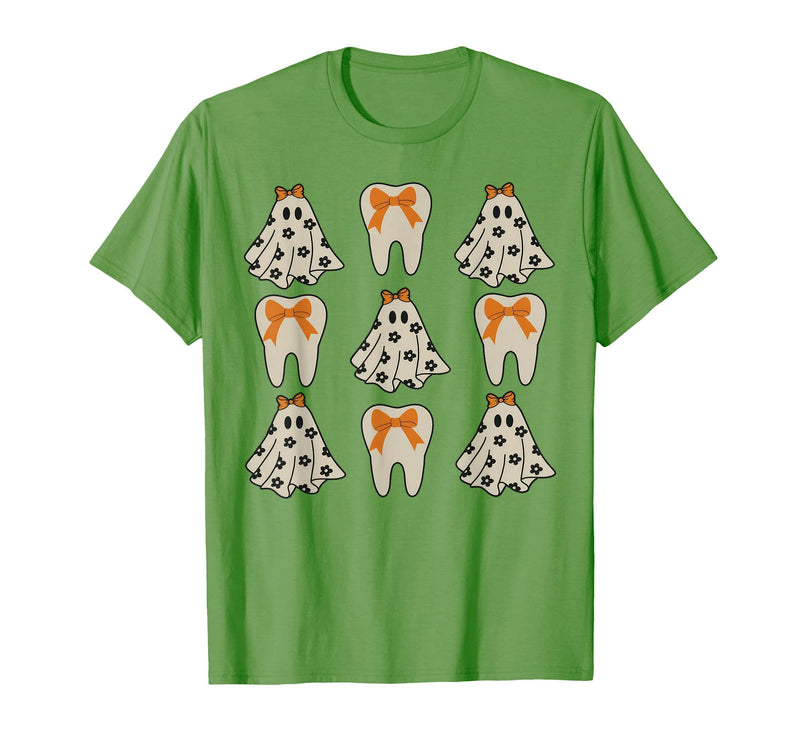 Dentist Dental Halloween Costume Tee Gifts Floral Ghost Teeth Dental Dentist Halloween Costume T-Shirt - Grass Green