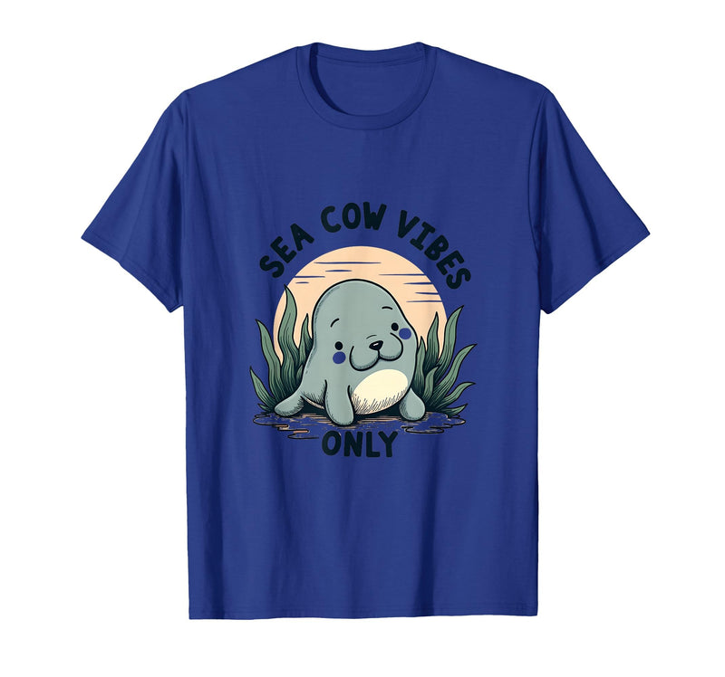 Mademark Sea Cow Vibes Only Manatee Design T-Shirt - Royal Blue