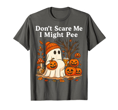 Funny Halloween Costume For Pregnant Women Ghost Don't Scare Me I Might Pee Halloween Pregnancy Humor Pumpkin T-Shirt