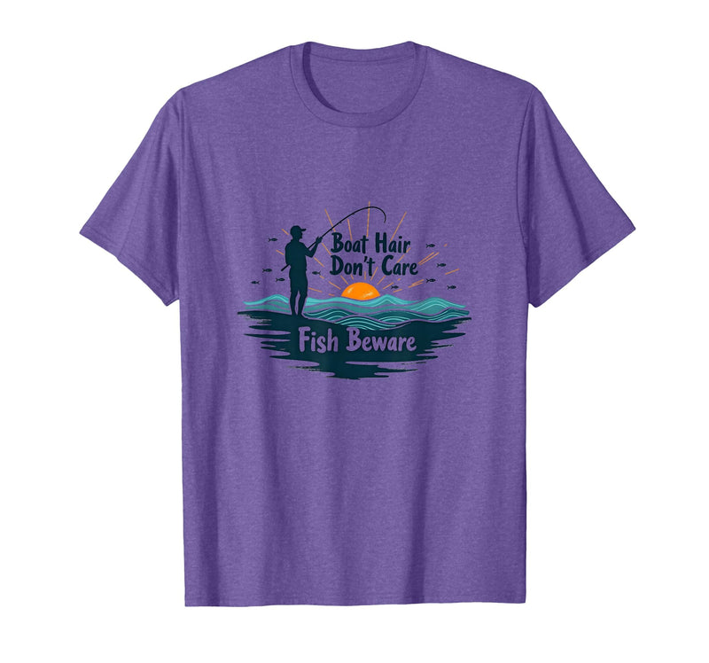 Mademark Boat Hair Don't Care Fish Beware Fishing Apparel T-Shirt - Purple Heather
