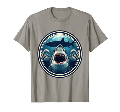 Great White Shark Below Surfboard Graphic T-Shirt