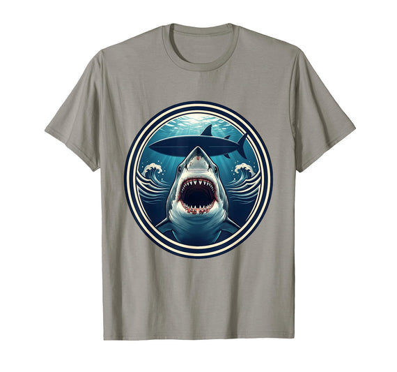 Mademark Great White Shark Below Surfboard Graphic T-Shirt - Slate Grey