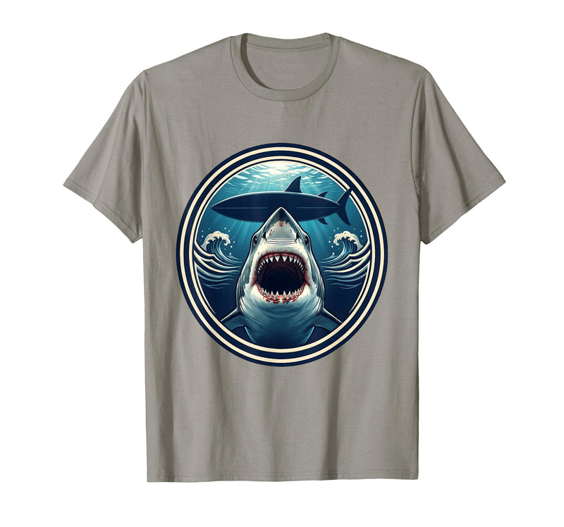 Mademark Great White Shark Below Surfboard Graphic T-Shirt - Slate Grey