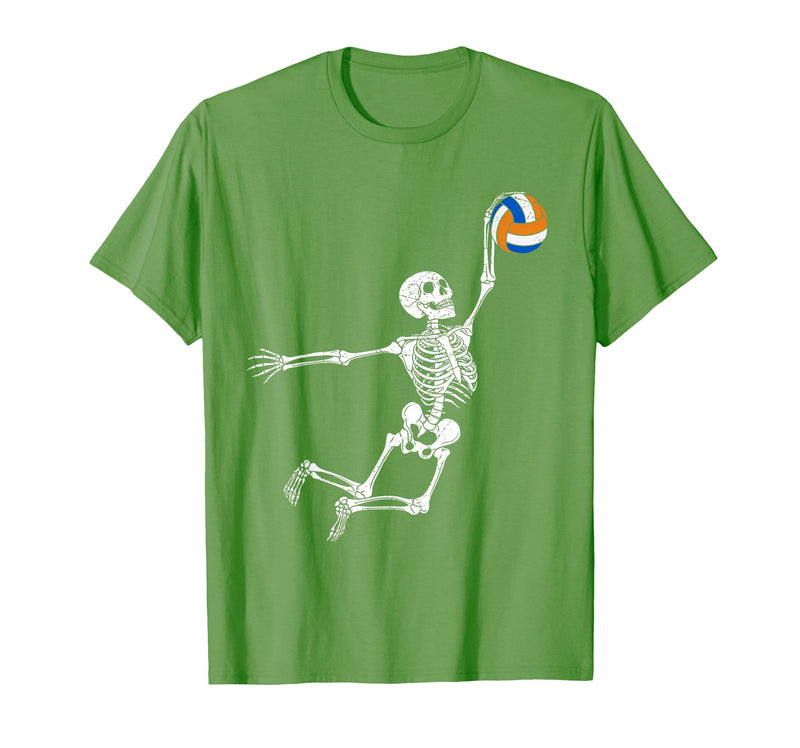 Halloween Shirts Women Men Kids Volleyball Skeleton Halloween Player Catcher Mens Boys Kids T-Shirt - Grass Green