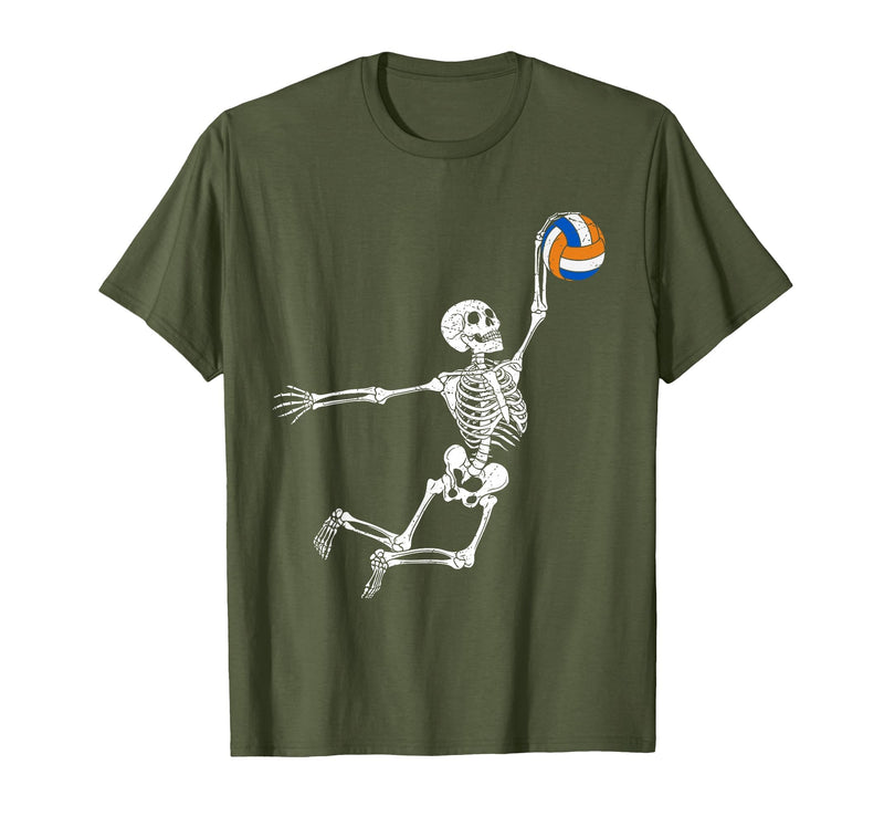 Halloween Shirts Women Men Kids Volleyball Skeleton Halloween Player Catcher Mens Boys Kids T-Shirt - Olive Green
