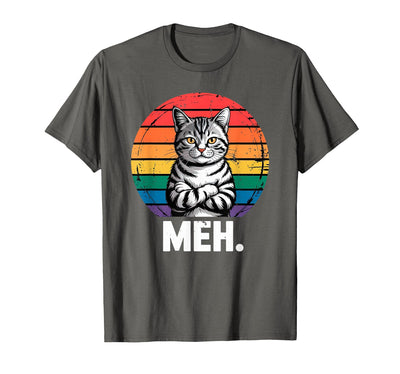 SarcastiCat Vintage Funny Meh Cat Face Expression Sarcastic Feline T-Shirt