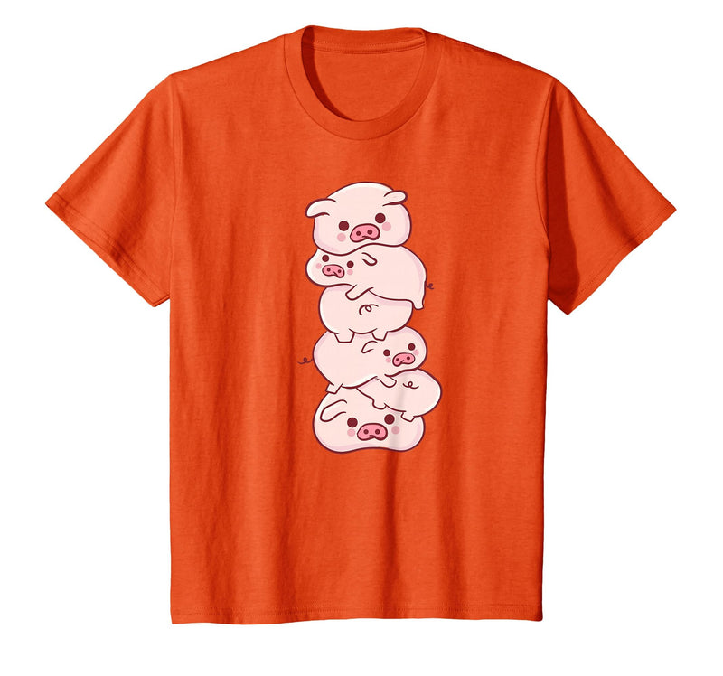 Pink Kawaii & Anime Stuff Pigs On A Pile - Cute Kawaii Anime - Pig Aesthetic Japanese T-Shirt - Orange