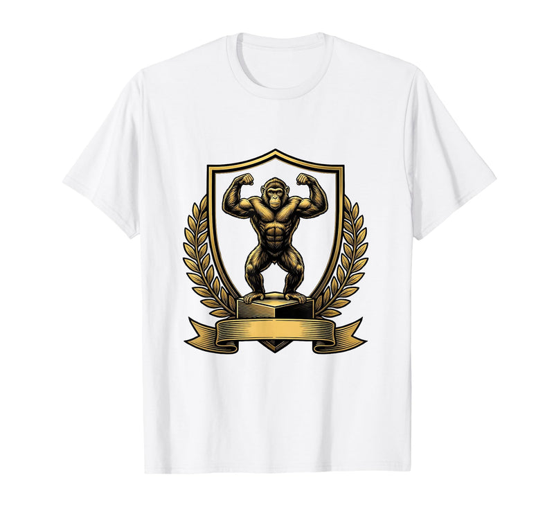 Mademark Monkey Flexing Muscles on Gym Podium T-Shirt - Men - White