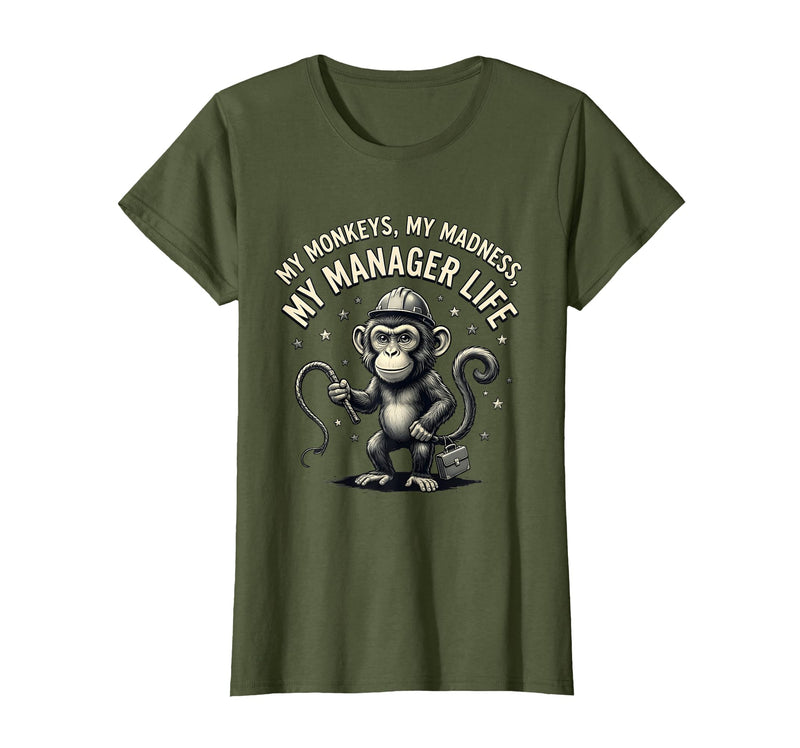 Mademark My Monkeys My Madness My Manager Life Circus Design T-Shirt - Women - Olive Green