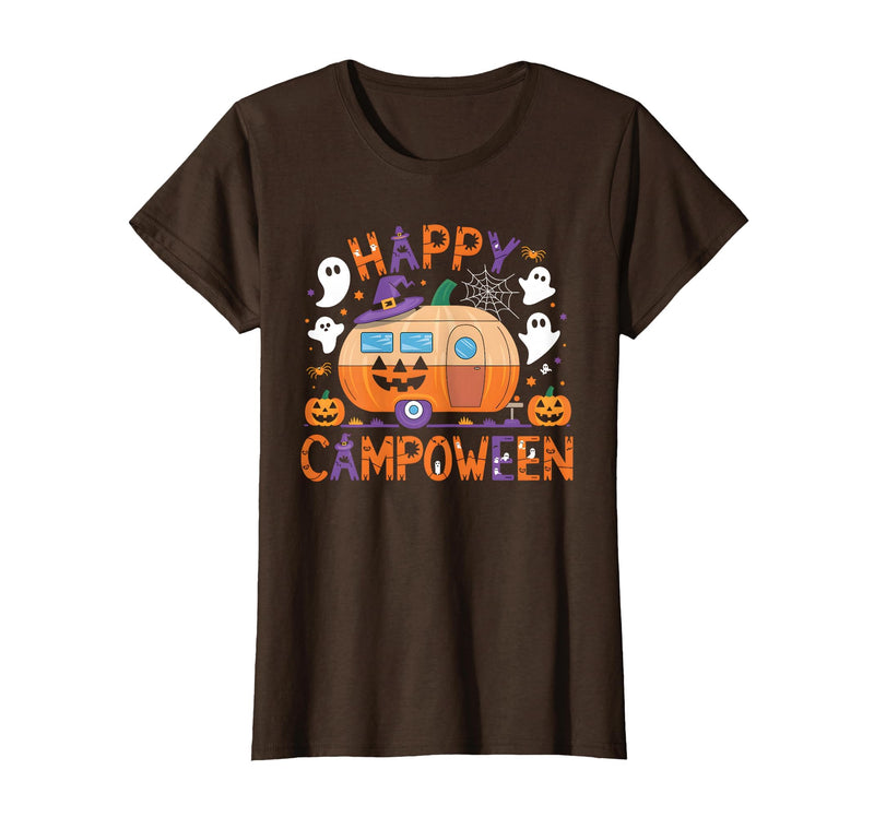Spooky Camp-O-Ween Ghosts and Campfire Apparel Happy Camp-O-Ween Halloween Camping Ghosts and Campfires T-Shirt - Brown