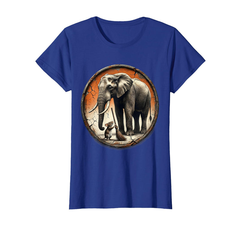Mademark Mouse Hands Elephant a Tiny Broom Funny Animal Art T-Shirt - Women - Royal Blue