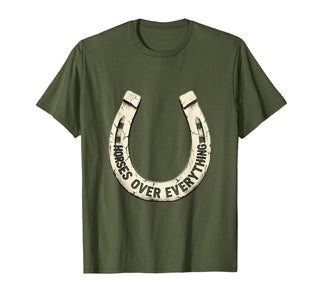 Mademark Horses Over Everything Equestrian Design T-Shirt - Men - Olive Green