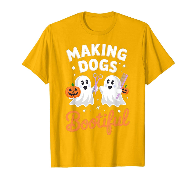 Dog Lover Spooky Grooming Groomer Attire Pet Groomer Funny Halloween Making Dogs Bootiful T-Shirt - Golden Yellow