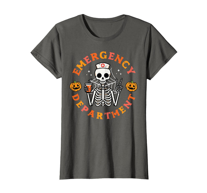 Halloween Nurse Shirts For Women Scrub Costumes Emergency Department Funny Halloween ER Nurse Women Men T-Shirt - Asphalt