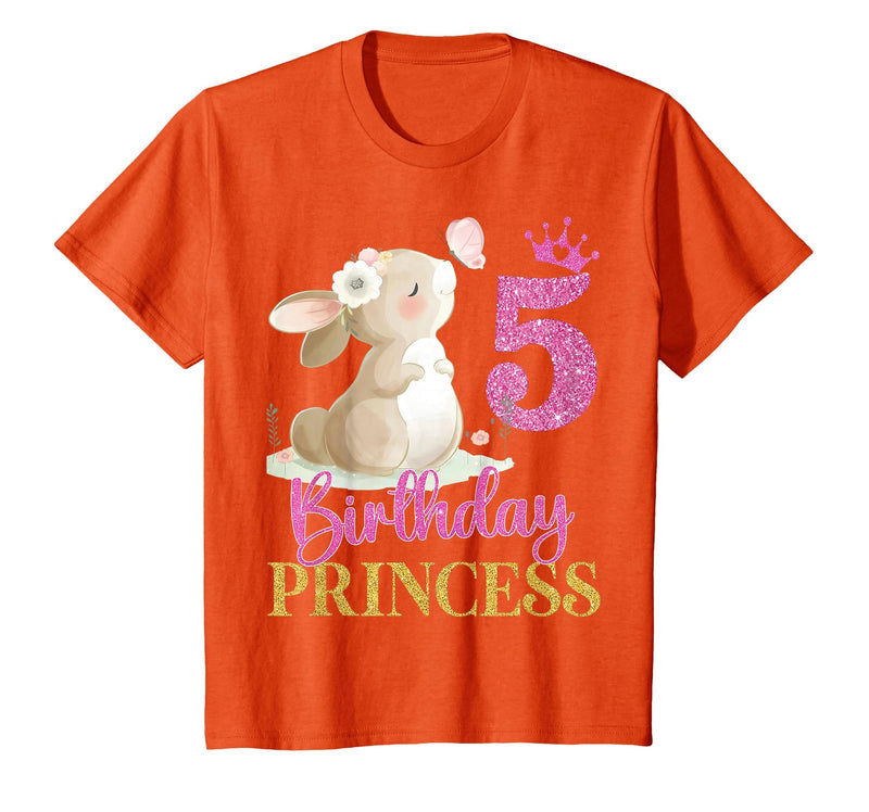 Kids 5th Birthday Rabbit Princess Girl Bunny 5 Years Old T-Shirt in Orange