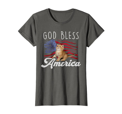 God Bless America Cat American Flag T-Shirt