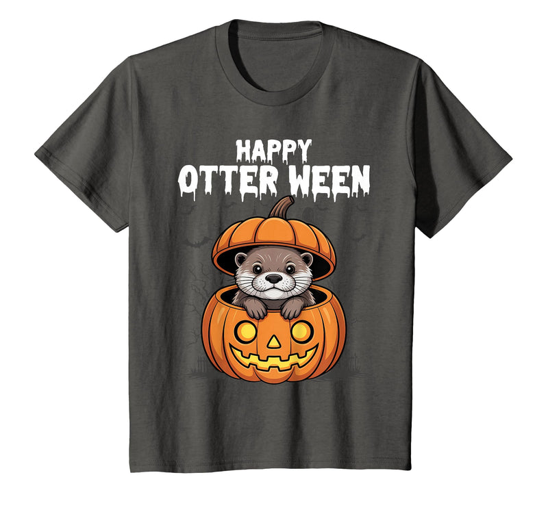 Otter Halloween Lover Gift Co. Happy Otter-Ween Lazy Halloween Costume Funny Animal Pun T-Shirt - Asphalt Grey