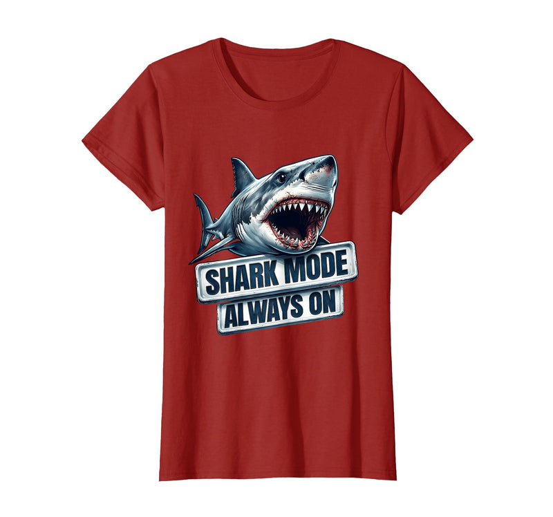 Mademark Shark Mode Always On Bold Women's Graphic Design T-Shirt - Cranberry Red