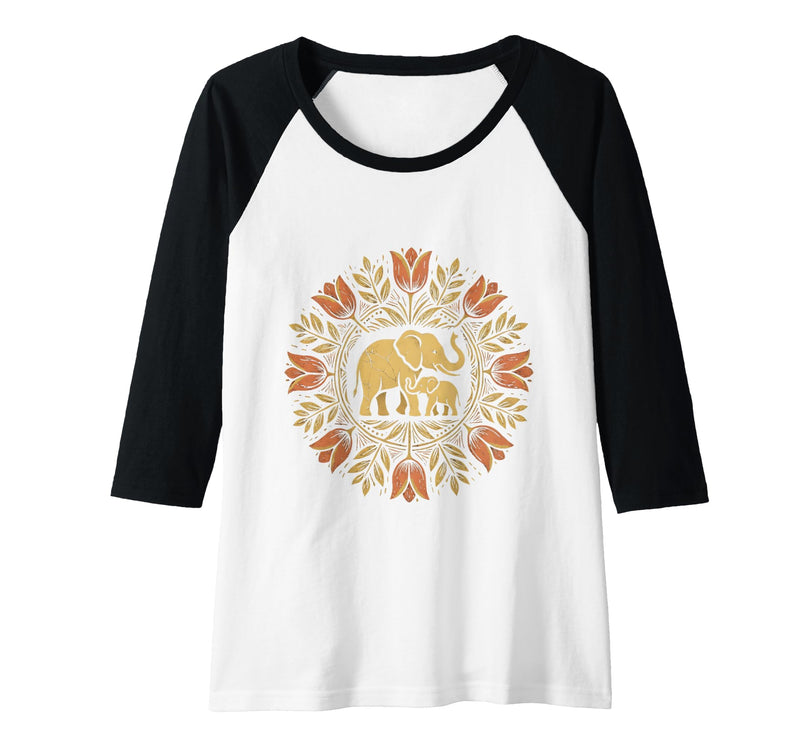Mademark Mother Elephant Nudging Newborn Calf Maternity Raglan Baseball Tee - Women - Black/White