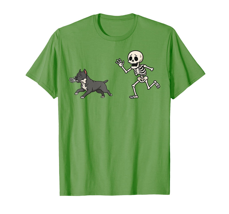 Pitbull Halloween Costume Funny Pitbull Skeleton Hand Halloween T-Shirt - Grass Green