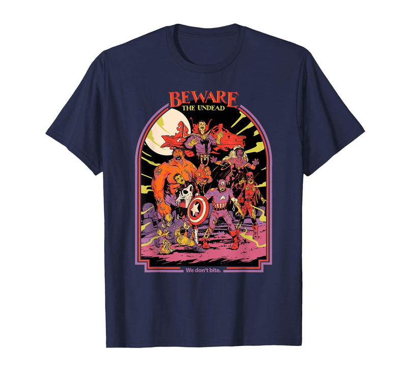 Marvel Zombies Beware the Undead We Don’t Bite Halloween T-Shirt - Navy Blue