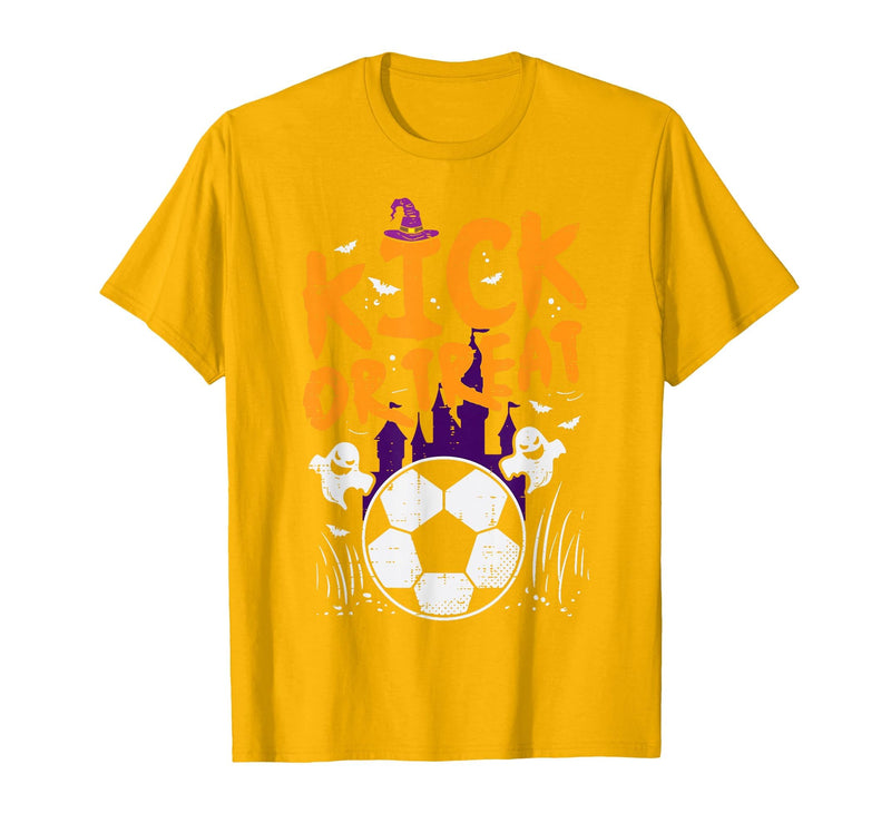 Halloween Shirts For Women Men Kids Boys Girls Halloween Soccer Kick Or Treat Football Costume Boys Kid Men T-Shirt - Golden