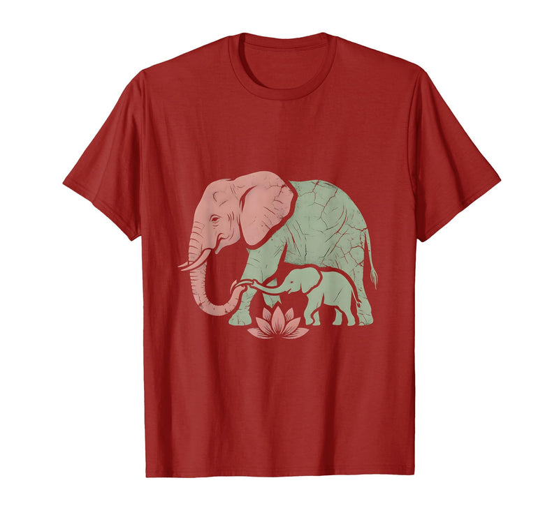 Mademark Mama Elephant Guiding Calf Through Water T-Shirt - Men - Cranberry Red