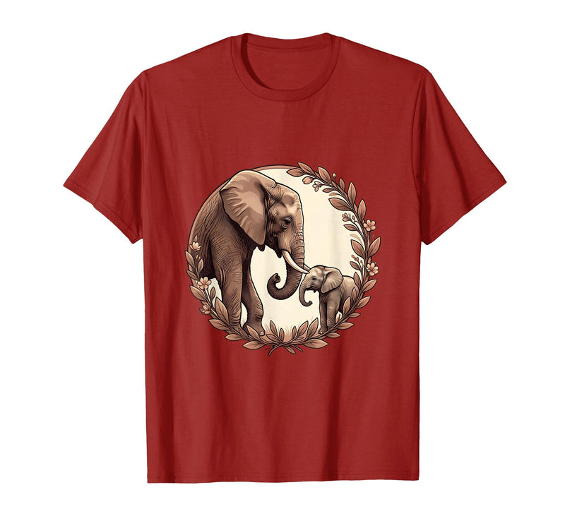 Mademark Elephant Mom and Baby Trunk Touch Pregnancy Tee T-Shirt - Men - Cranberry Red
