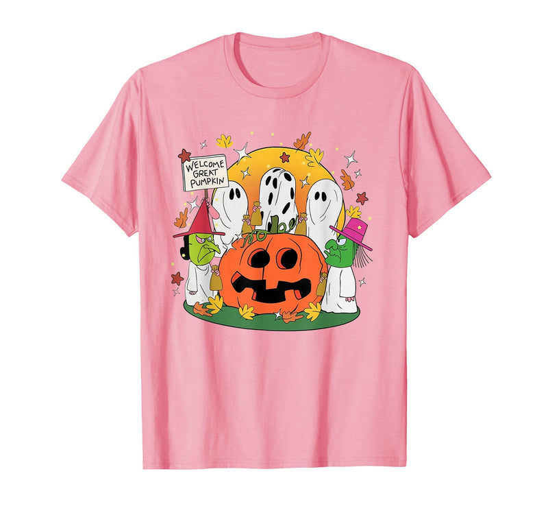 Funny Halloween gift tee Welcome Great Pumpkin Boo Witch Pumpkin Halloween T-Shirt - Pink