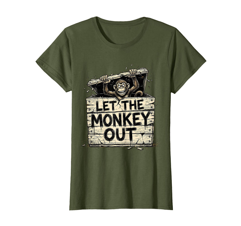 Mademark Let the Monkey Out Wild Primate Graphic Design T-Shirt - Women - Olive Green