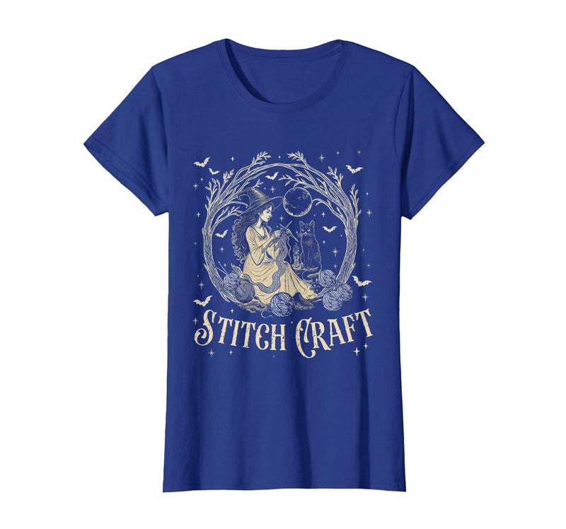 Witch Black Cat Halloween Witches Crochet Womens Stitch Craft Salem Witch Halloween Cat Witch Girls Trip T-Shirt - Royal Blue