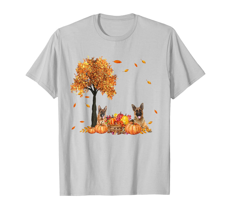 Funny German Shepherd Thanksgiving Halloween German Shepherd Autumn Leaf Fall Dog Thanksgiving Halloween T-Shirt - Silver