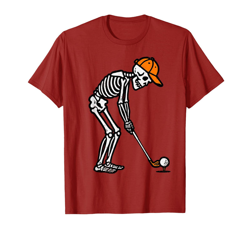 Halloween Tees for Women Men Kids Skeleton Golf Halloween Golfer Costume Dad Mens Boys Kids T-Shirt - Cranberry Red