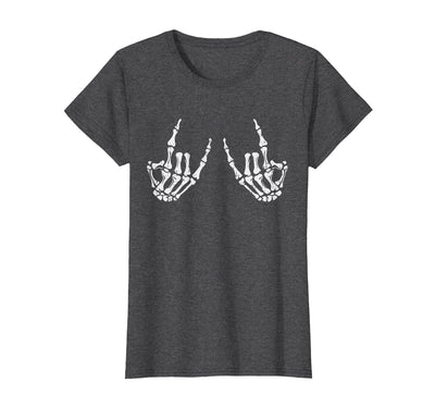 Halloween Tees for Women Men Kids Rocker Hand Sign Rock Skeleton Halloween Costume Men Women T-Shirt
